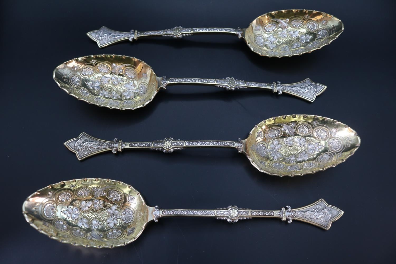 Collection of 19thC Silver & other Spoons to include a set of 4 Silver Plated Gilt fruit decorated - Bild 6 aus 9