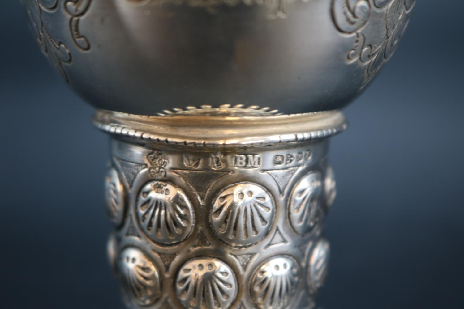 German Hanau Silver Goblet with chaised foliate decoration by Berthold Muller & Son of Chester 1900. - Image 5 of 5