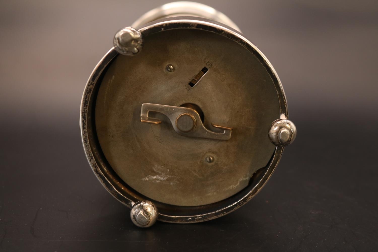 Antique Junghans Plato Silver flip clock of cylindrical form Birmingham 1905 by Charles S Green & Co - Image 5 of 5