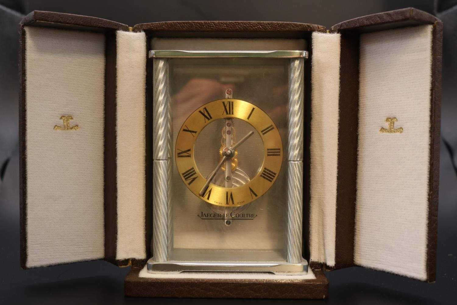 Jaeger LeCoultre skeleton carriage clock in original travel case, circa 1988, with Swiss movement ( - Image 2 of 5