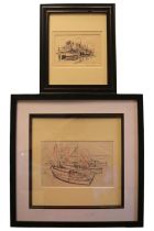 George Mackley (English, 1900-1983). Original signed preliminary pen sketch of traditional clinker-