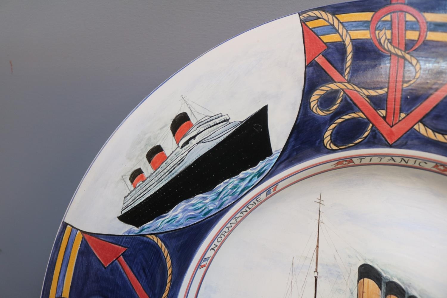 Poole Artist Studio Pottery 'Liner' dish 1 of 1 by Karen Brown dated 2004 to include Titanic, QE II - Image 3 of 7