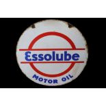 Vintage enamelled round double sided Essolube motor oil sign, 66cm diameter.