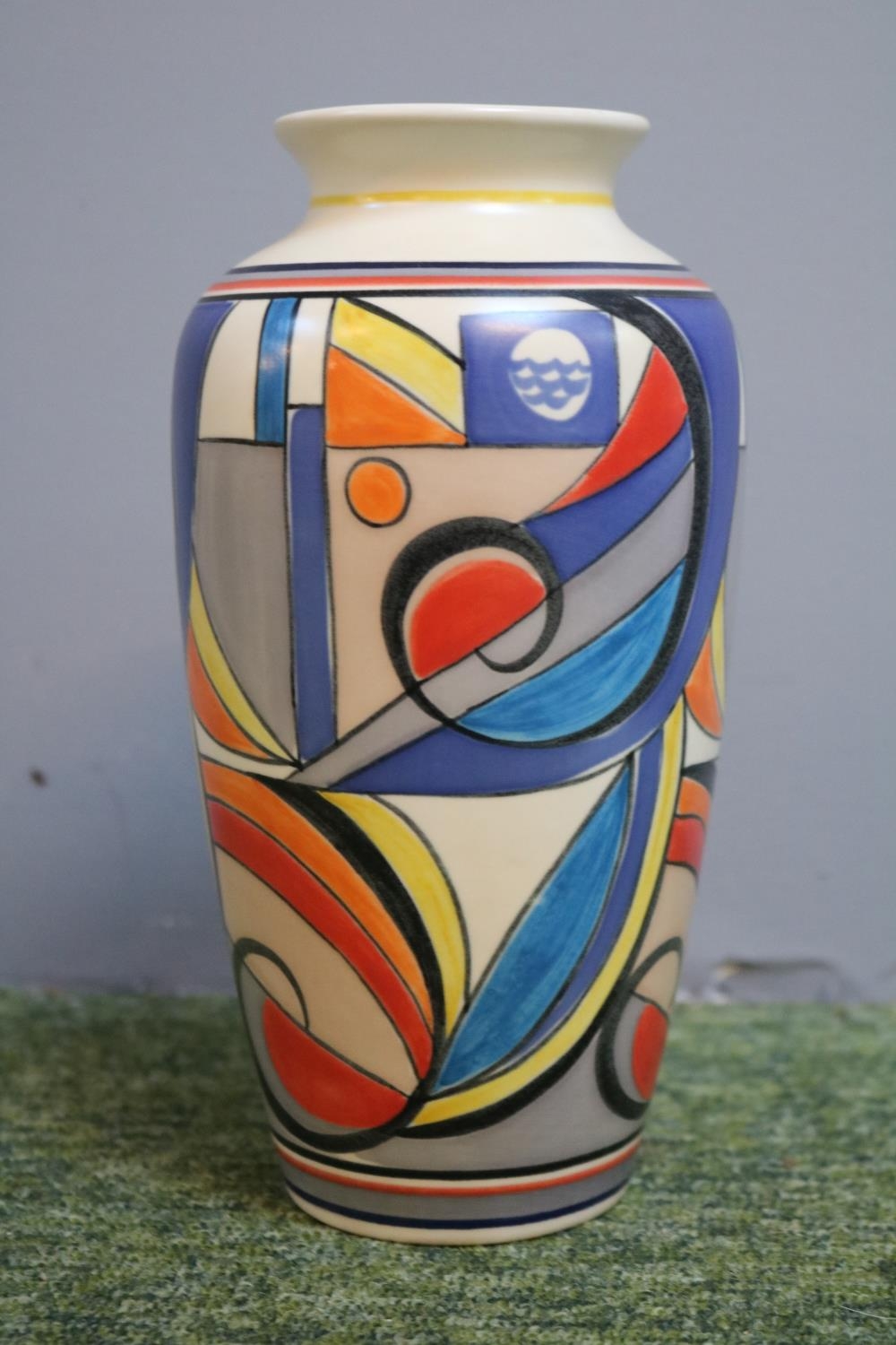 Poole Pottery Geometric Art Deco design vase signed by Karen Brown dated 1999. 21cm in Height - Image 3 of 4
