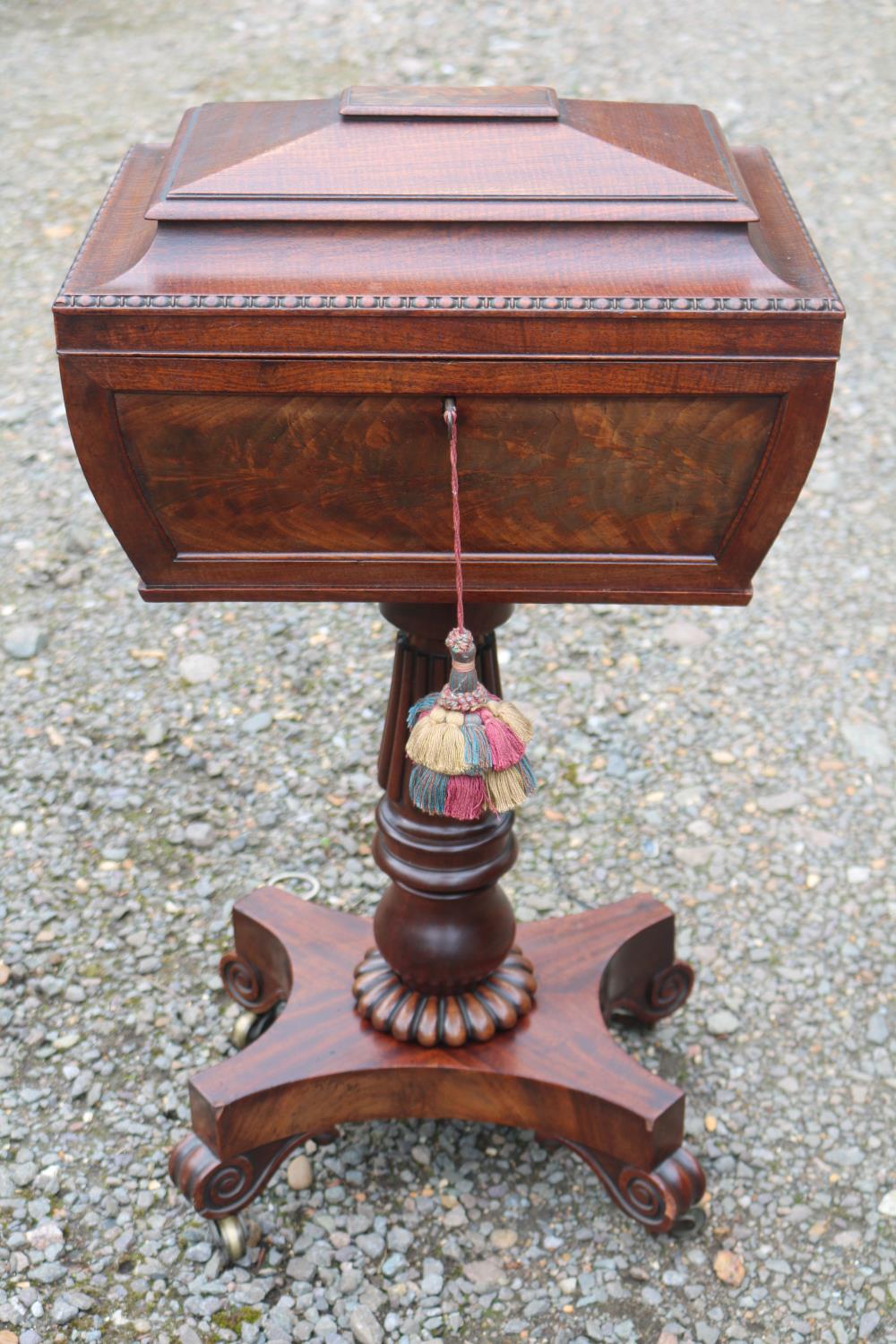 William IV Mahogany Rosewood Veneered Teapoy with fitted interior sup-ported on trefoil base. 43cm - Image 2 of 4