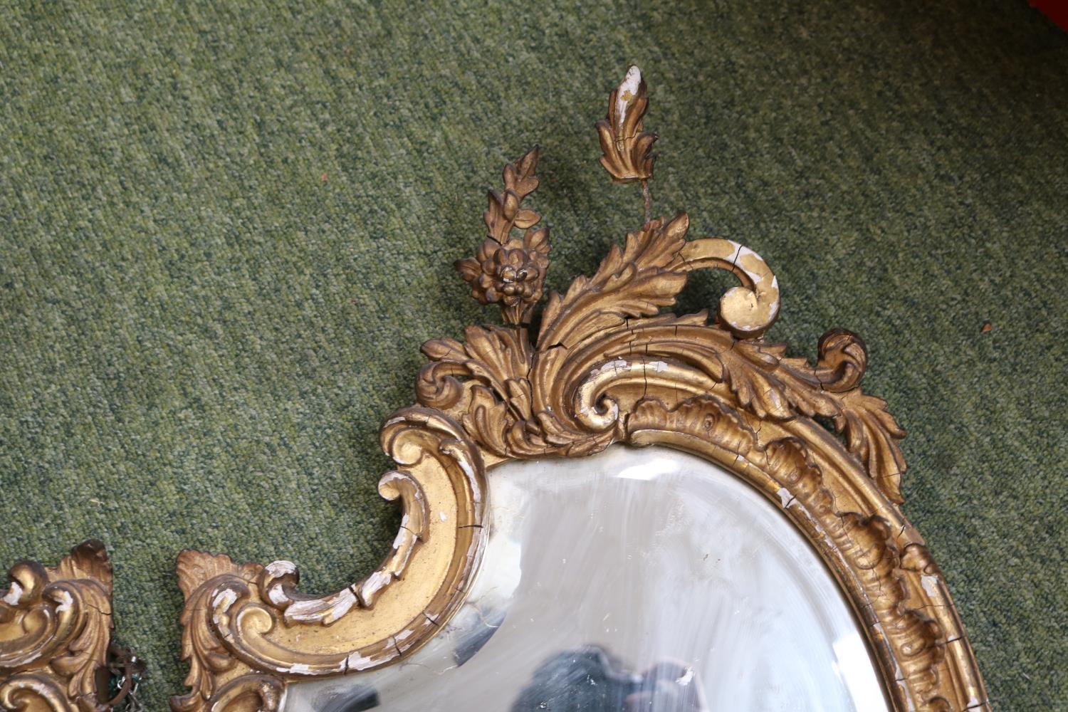 Pair of Gilt Gesso George III Wall mirrors with candle holders, shaped bevelled mirror and foliate - Image 3 of 5
