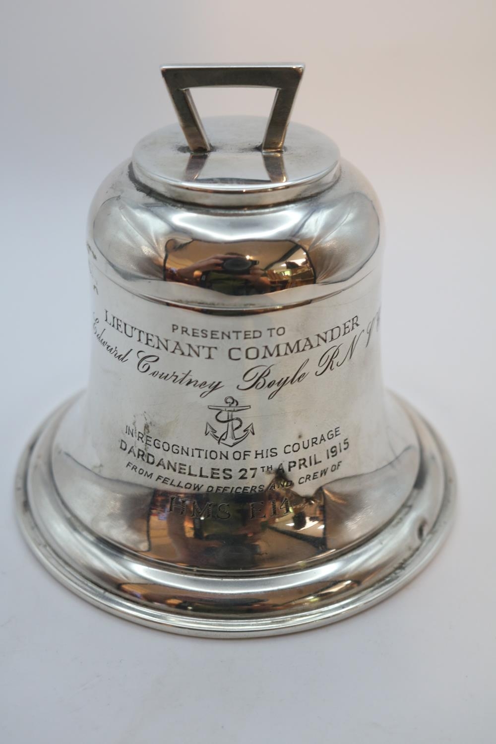 WWI Silver Naval Bell Inkwell Victoria Cross recipitate Lieutenant Commander Edward Courtney Boyle - Image 4 of 4