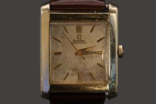 Omega Automatic Gentlemen's 17 Jewel wristwatch in Tank style case with baton dial. 26mm case
