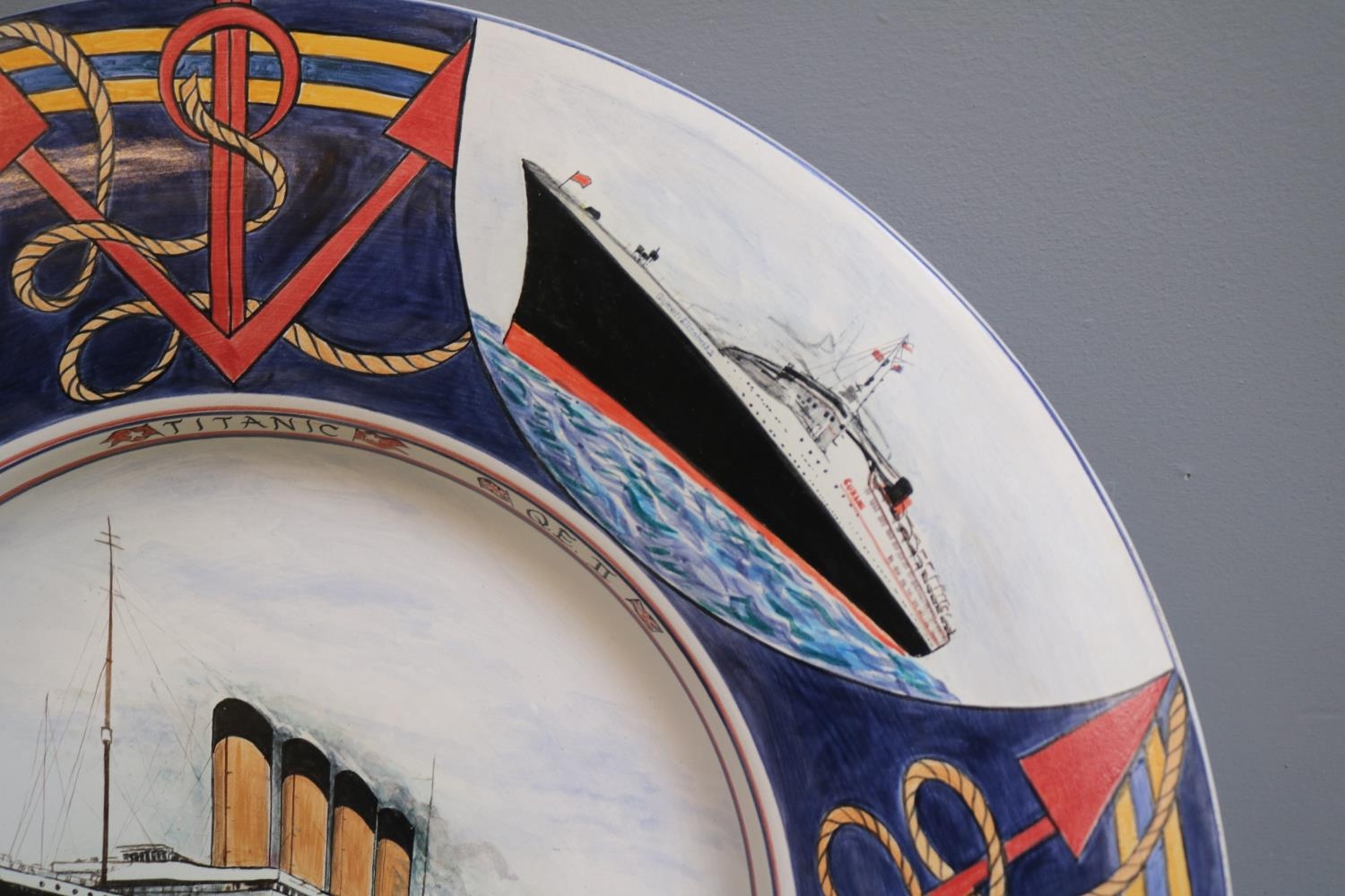 Poole Artist Studio Pottery 'Liner' dish 1 of 1 by Karen Brown dated 2004 to include Titanic, QE II - Image 4 of 7