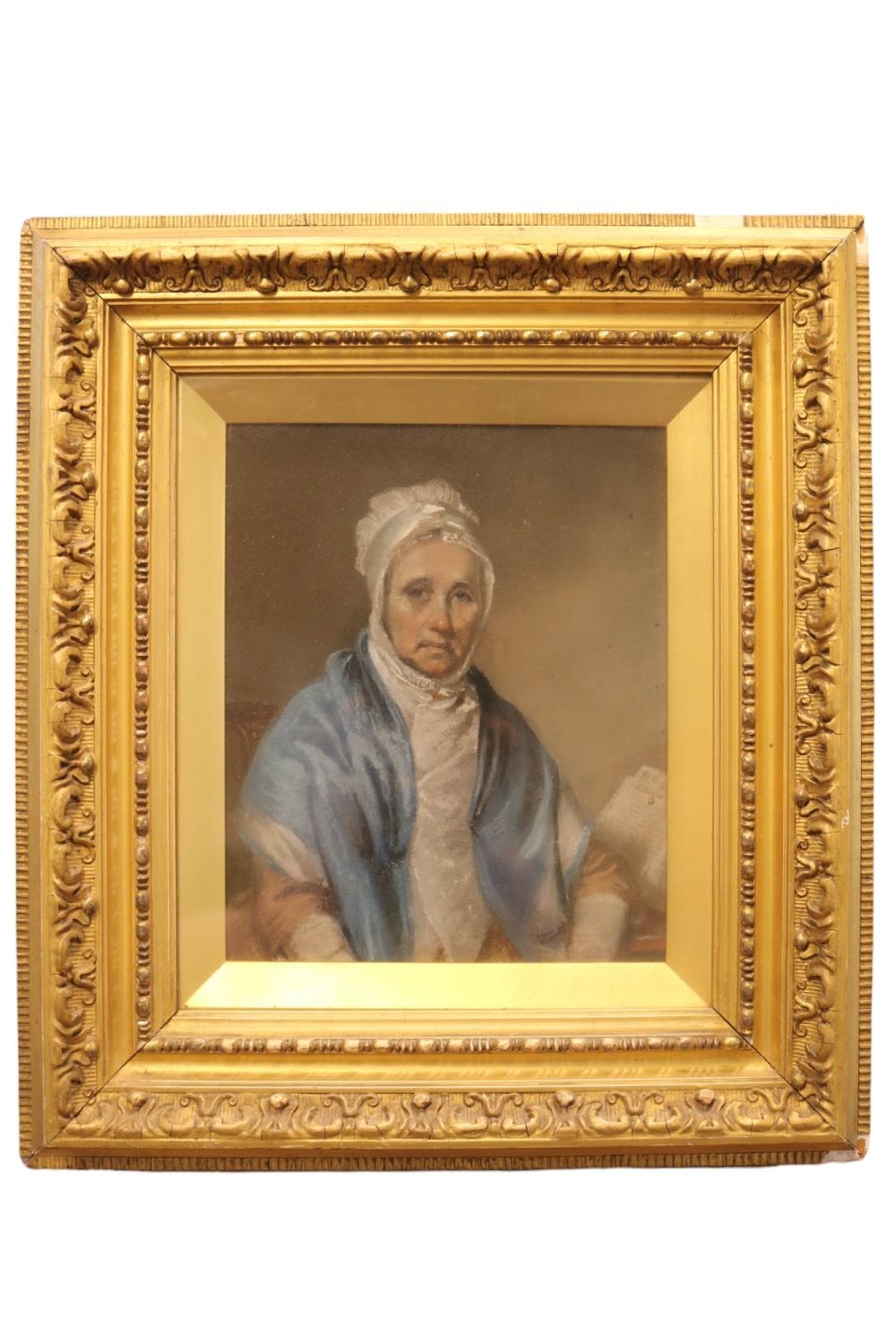 Framed Pastel of a Lady in Bonnet with inscription to verso E N Smith painted in March 1817. 30 x