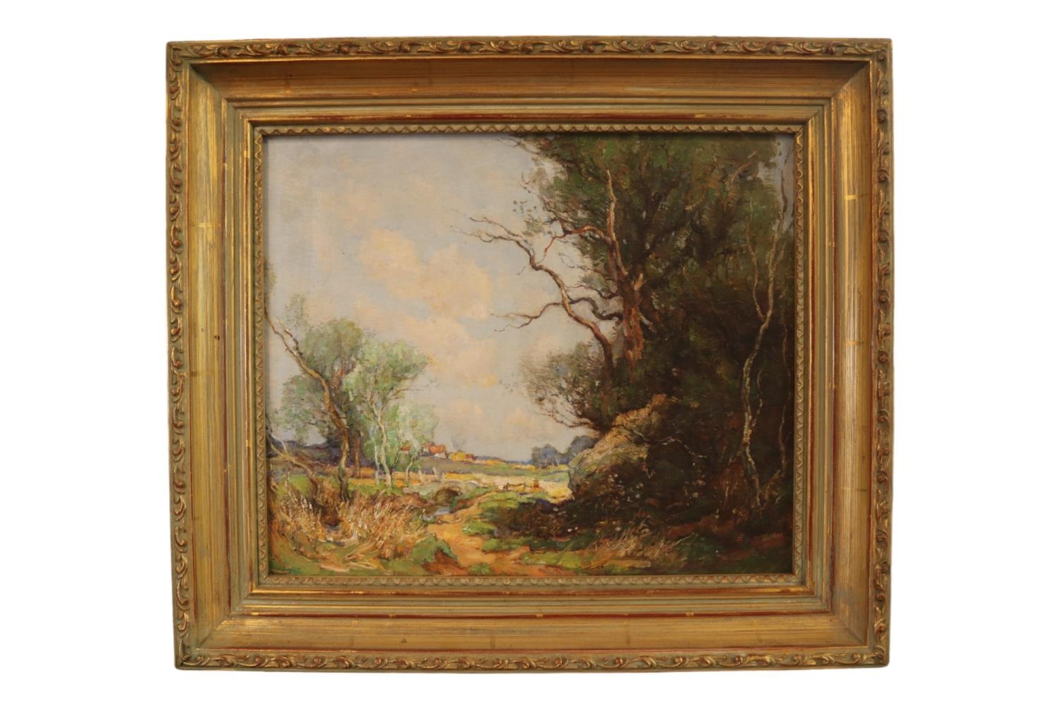 William Watt Milne (Scottish, 1865-1949). Impressionist oil on board depicting a rural summertime