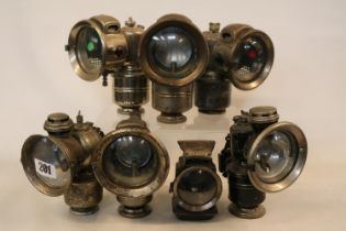 Antique Bicycle Lamps to include Powell & Hanmer Panther, Revenge, Demon etc (7)