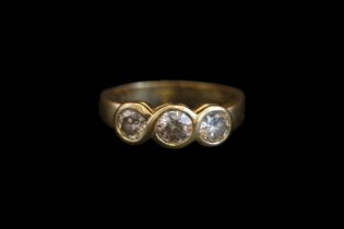 Ladies 18ct Gold 1.00ct Diamond Ring of 3 Brilliant Cut Stones with rub over mounts Size M. 3.8g