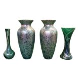 Collection of Okra Vases to include a Pair of iridescent Vases and 2 other Okra vases. 22cm tall