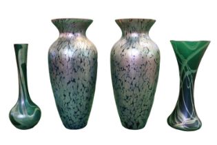 Collection of Okra Vases to include a Pair of iridescent Vases and 2 other Okra vases. 22cm tall