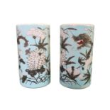 Pair of Antique Chinese Turquoise ground Dayazhai-style vases with en grisaille and white enamels