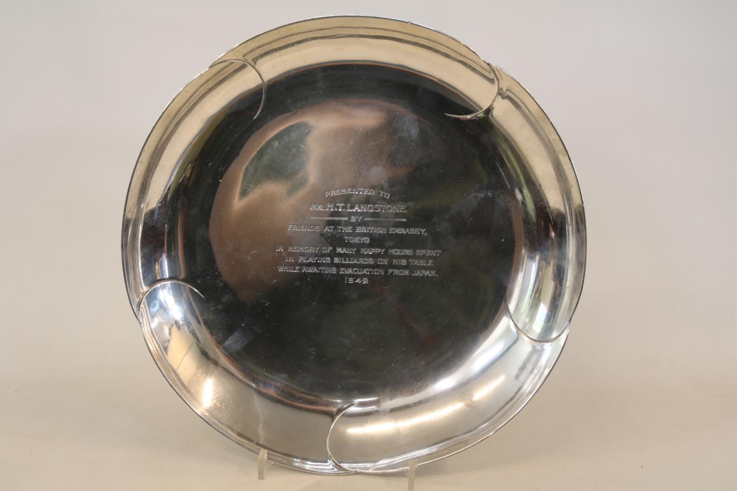 Sterling Silver World War II Presentation Lily decorated dish engraved 'Presented to Mr.H.T. - Image 2 of 4