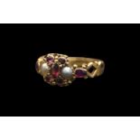 Victorian 18ct Gold Amethyst & Seed Pearl set ring. Comprising of 2 Rub over set seed pearls