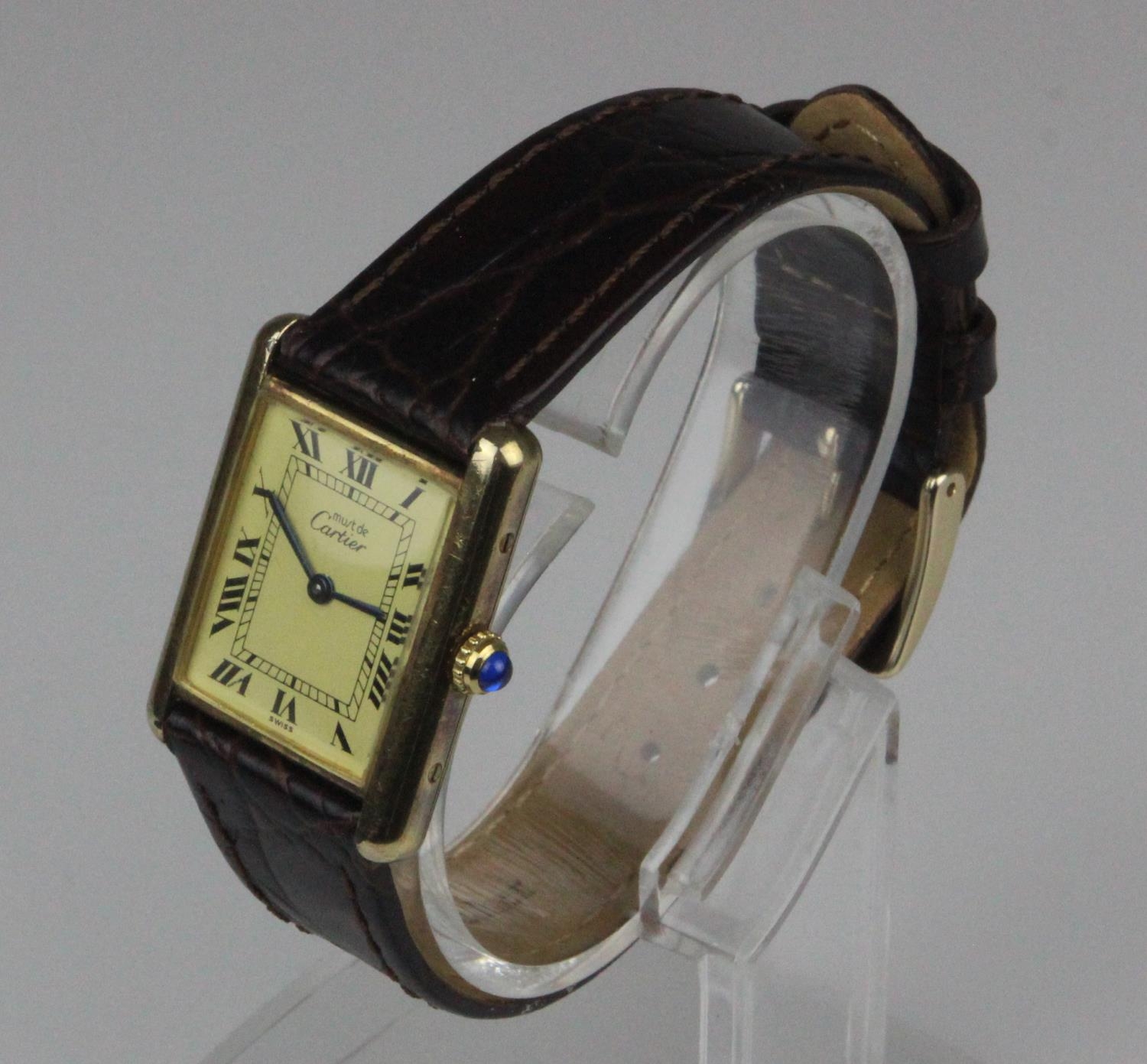Cartier Vermeil Tank Must De Quartz Silver Gilt Unisex Wristwatch Box & Papers. Cartier Vermeil Tank - Image 4 of 9