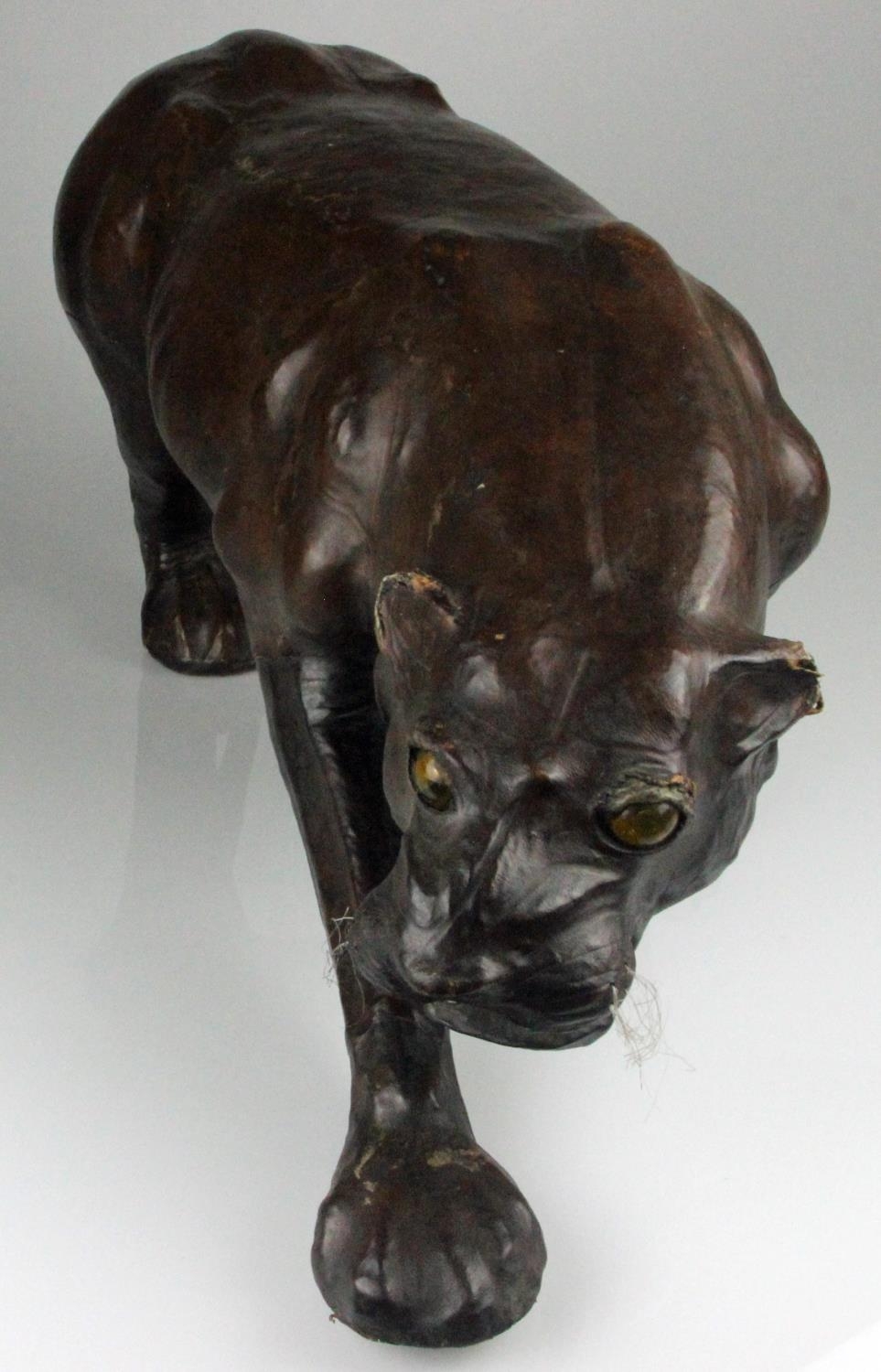 Large Leather Covered Panther with Glass Eyes in the Manner of Omersa for Liberty & Co. Measures - Image 2 of 6