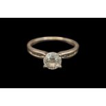 Ladies 14KT White Gold Diamond Solitaire ring. 1.31ct (6.86mm) G I1 mounted on 14KT white gold shank