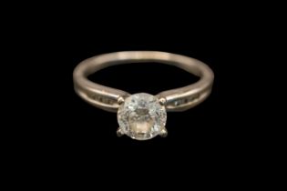 Ladies 14KT White Gold Diamond Solitaire ring. 1.31ct (6.86mm) G I1 mounted on 14KT white gold shank