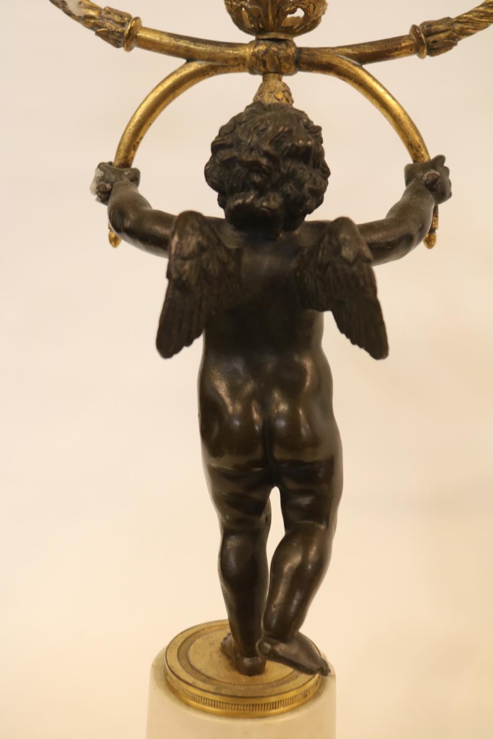 A Pair of Marble and Ormolu Mounted Two Branch Candelabra Mid 19thC modelled as Bronze Putti - Image 3 of 3