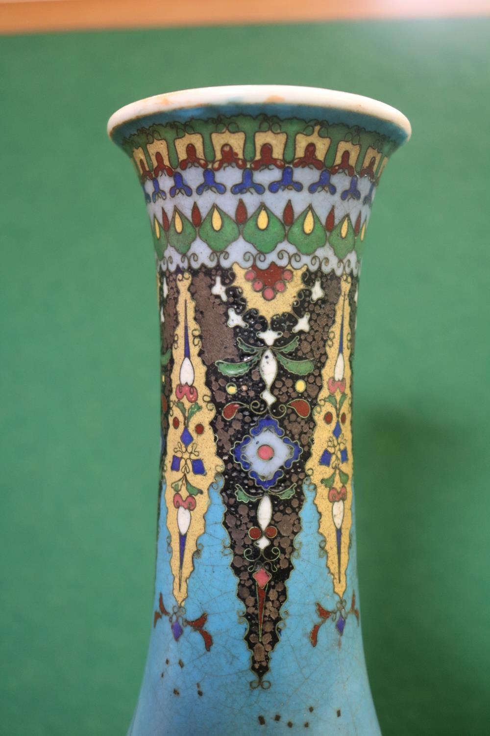 Japanese Meiji period vase decorated with Flora and fauna with Fancy Archaic design border. Six - Image 4 of 6