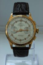 Coresa 18ct Gold Chronograph Wristwatch. Coresa 18ct gold chronograph manual wind wristwatch. On