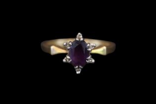 Ladies 18ct Oval Amethyst and Diamond set ring Size L. 3.5g total weight