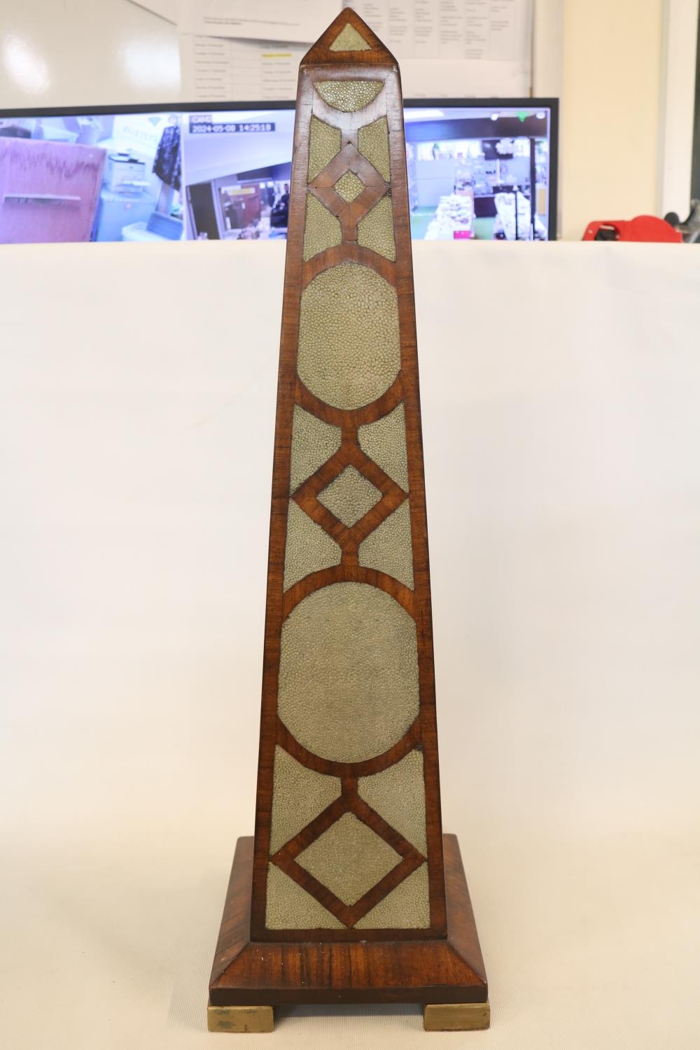Large 19thC Cuban Mahogany and Shagreen inlaid Grand Tour Obelisk with flared base supported on - Image 4 of 5