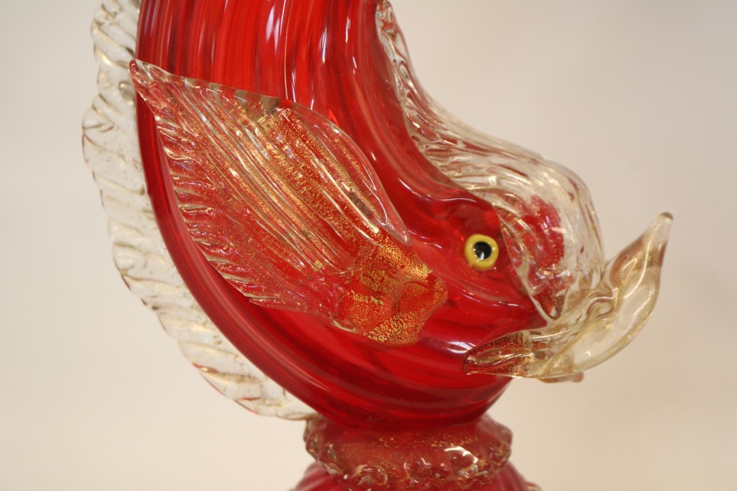 Large Venetian mid-century Murano glass Regency Red Dolphin (fish) table lamp with gold fleck - Image 4 of 4