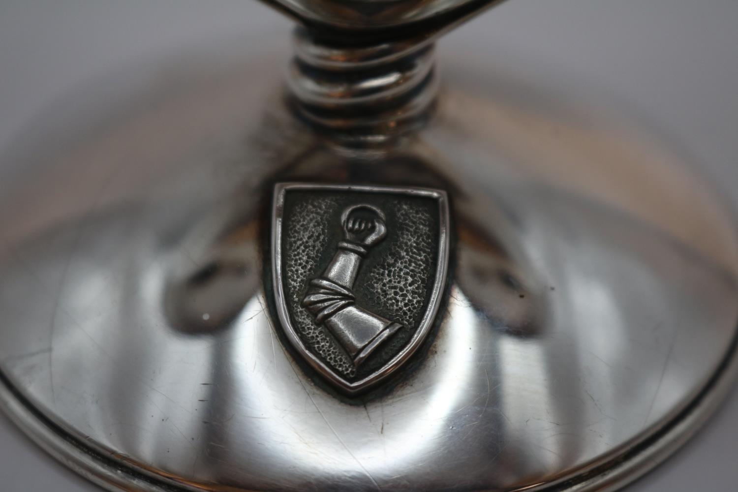 WWII German Third Reich Hermann Wilhelm Goring Silver 2 branch candlestick with Goring's crest. - Image 3 of 4