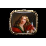 Victorian Porcelain portrait Cameo brooch of rectangular form depicting a Pre-Raphaelite portrait in