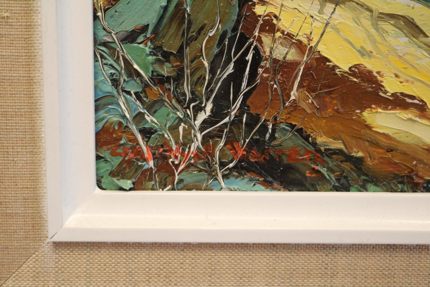 Charles Wyatt Warren (1908-1993). Oil impasto entitled 'The River Glaslyn' 53 x 24cm - Image 3 of 4