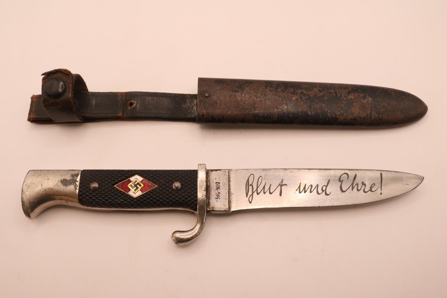 German WW2 Third Reich Nazi Hitler Youth dagger with etched motto 'Blut Und Ehre' and Emil Voos - Image 3 of 7