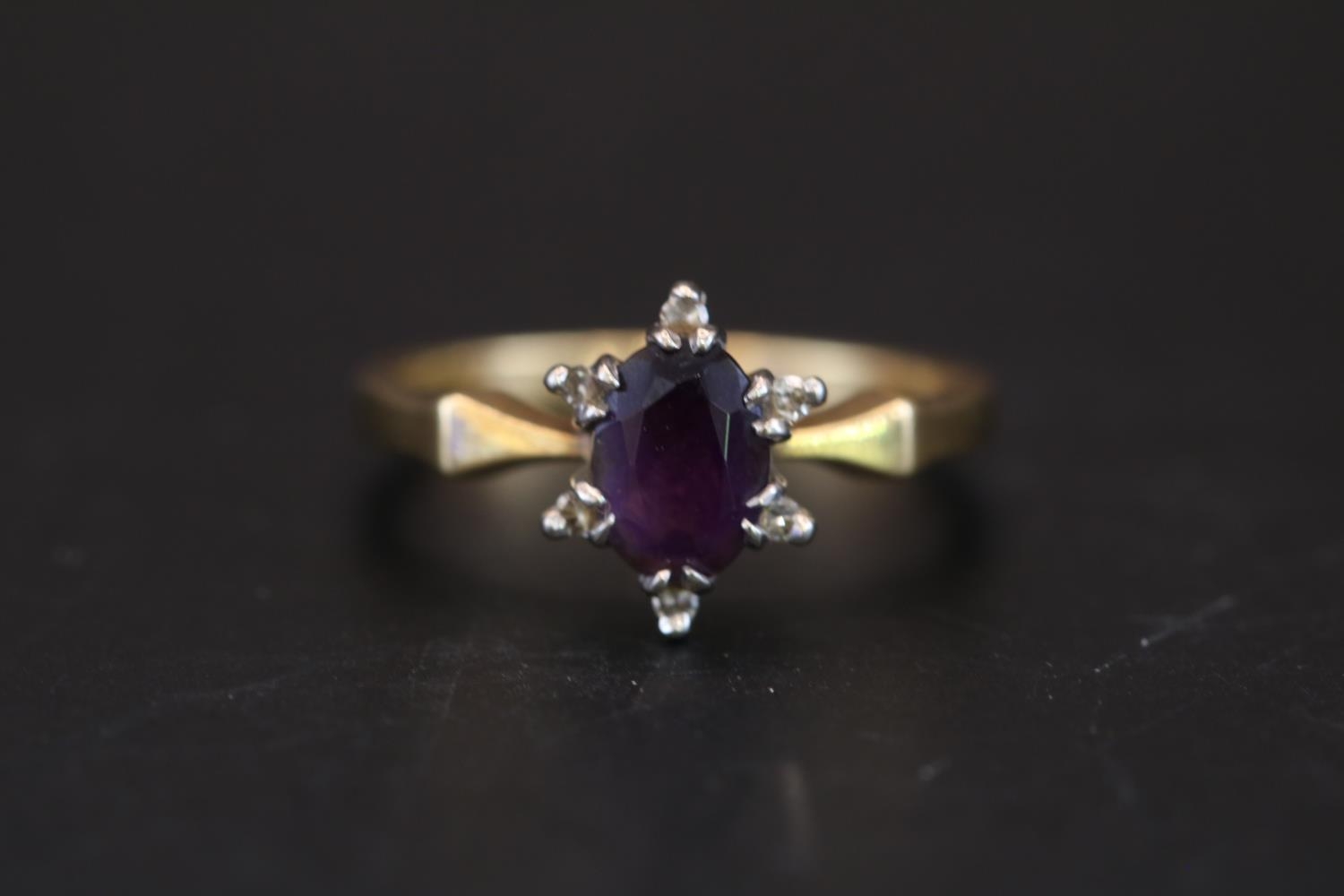 Ladies 18ct Oval Amethyst and Diamond set ring Size L. 3.5g total weight - Image 2 of 2