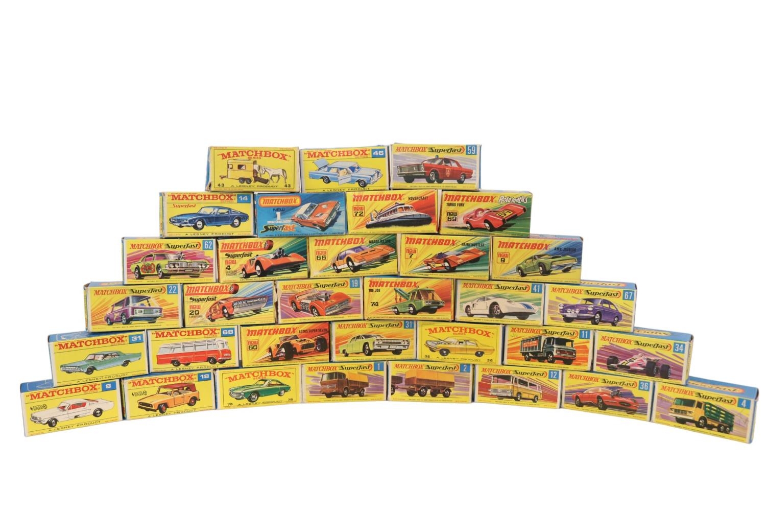 Collection of Boxed Lesney Matchbox Superfast cars to include Dodge Challenger, Ford GT, Freeman