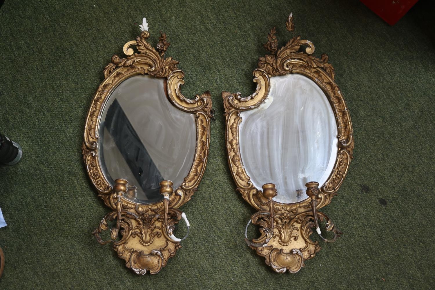 Pair of Gilt Gesso George III Wall mirrors with candle holders, shaped bevelled mirror and foliate - Image 2 of 5