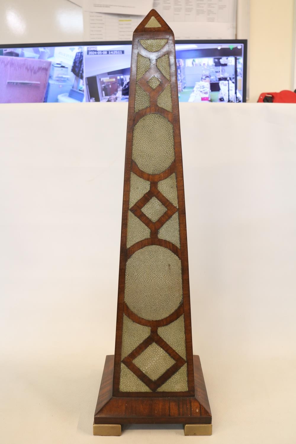 Large 19thC Cuban Mahogany and Shagreen inlaid Grand Tour Obelisk with flared base supported on - Image 3 of 5