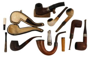 Good Collection of 19thC and later European Smoking Pipes to include Sherlock Holmes Silver mounted