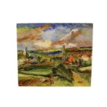 Possibly by Ronnie Kray - (1933 - 1995) - An early oil on board of a naïve landscape of a Farmstead