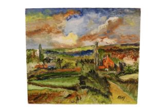 Possibly by Ronnie Kray - (1933 - 1995) - An early oil on board of a naïve landscape of a Farmstead