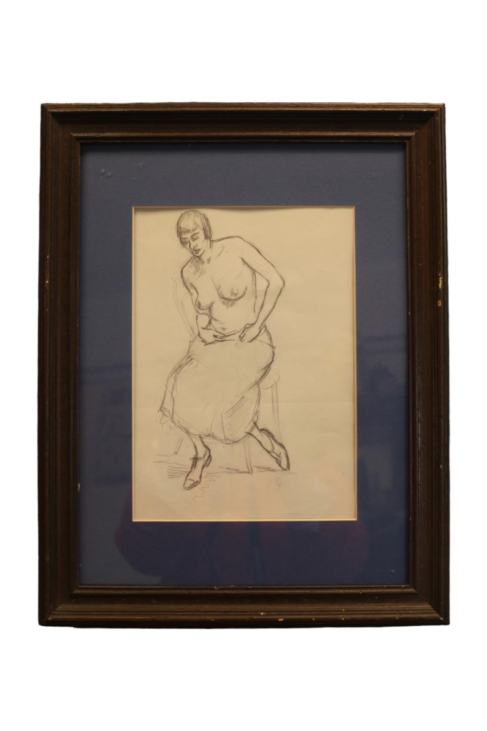 Duncan Grant (Scottish, 1885-1978) Pencil sketch full body portrait of a scantily clad (nude) female