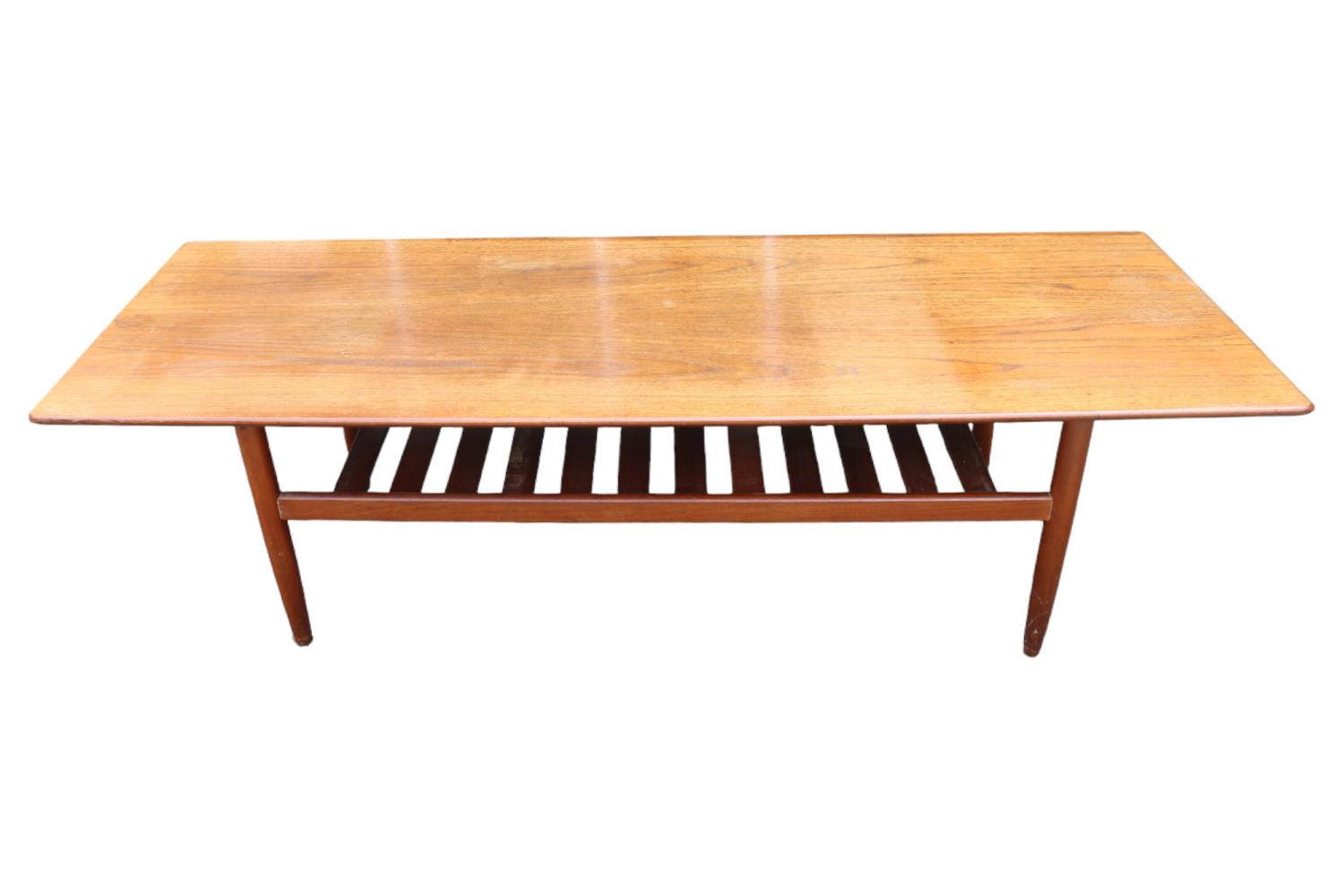 Rare Extra Large G-Plan Coffee table with slatted under tier. 161cm in Length