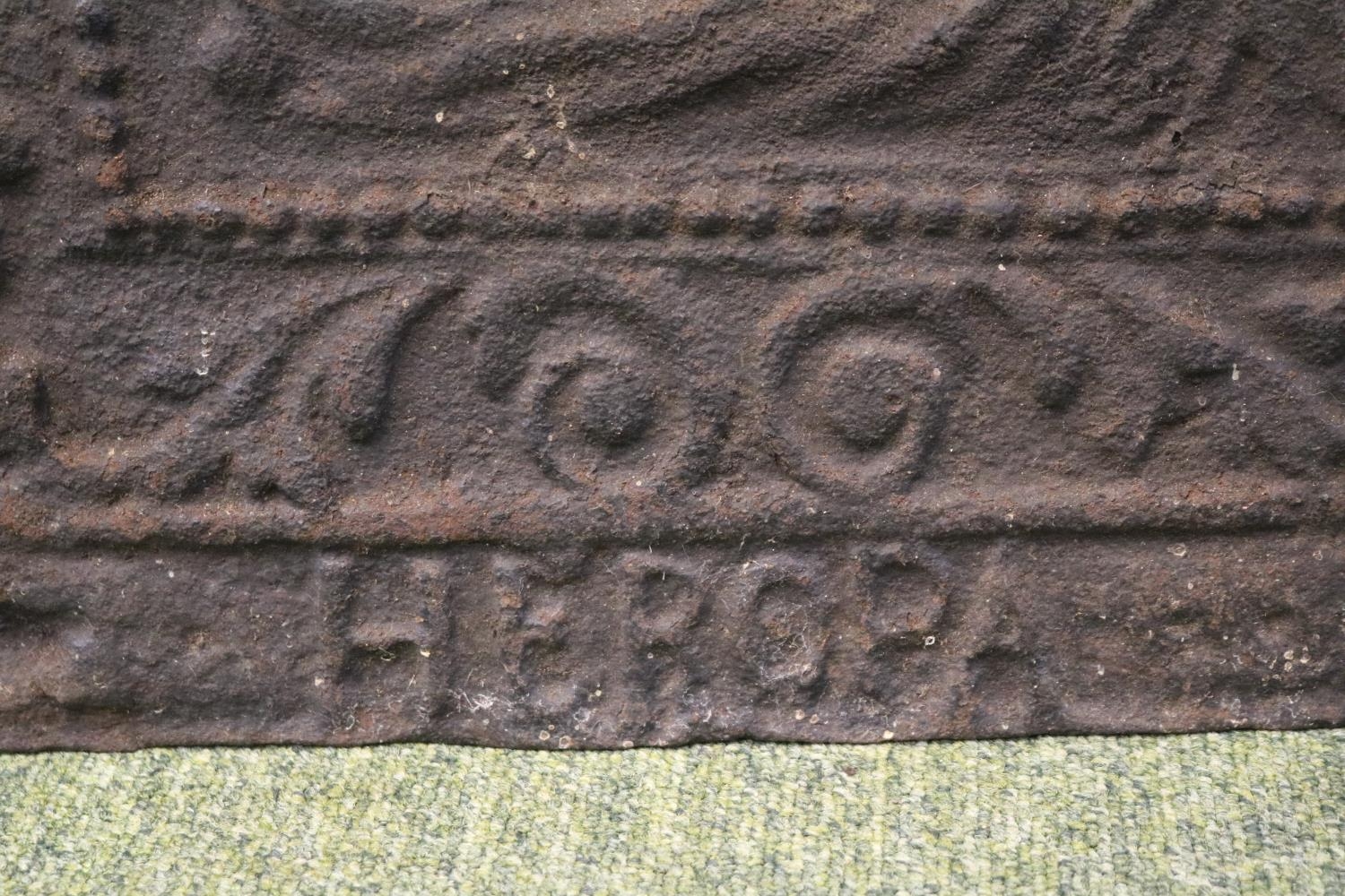 18thC Cast Iron Fire back marked IL Heropa with figural and foliate decoration. 55 x 35cm - Image 3 of 3