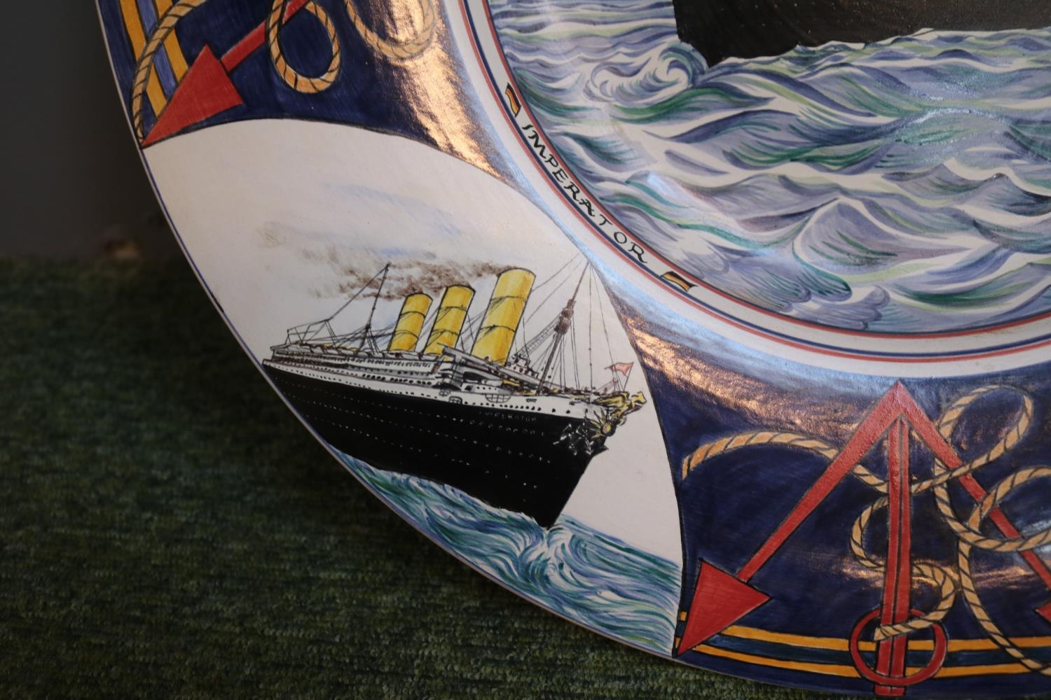 Poole Artist Studio Pottery 'Liner' dish 1 of 1 by Karen Brown dated 2004 to include Titanic, QE II - Image 6 of 7