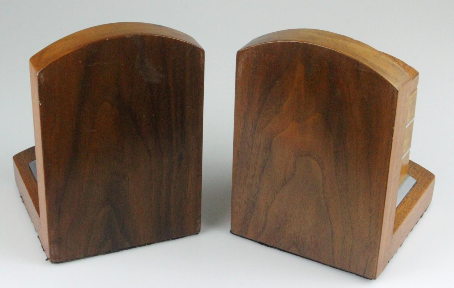 Art Deco Walnut Bookends with Aluminium Trim. Each with a compartment, fitted lid and bakerlite - Image 4 of 4