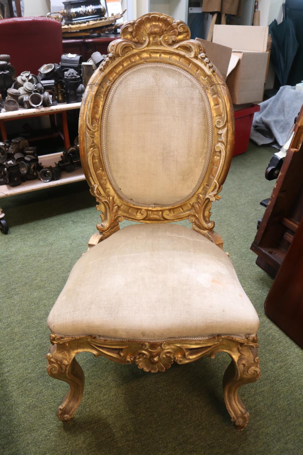 Early 19thC Italian Gilded Gesso Chair with upholstered back and seat with spoon back. Ippolito - Image 2 of 5