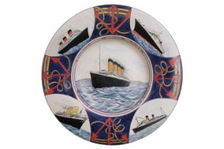 Poole Artist Studio Pottery 'Liner' dish 1 of 1 by Karen Brown dated 2004 to include Titanic, QE II